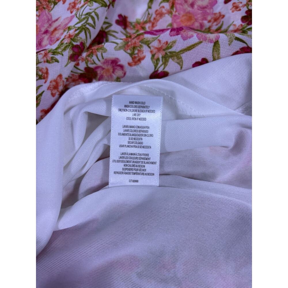 NWT Taylor Smocked Tiered White Dress with Pink & Green Floral Print Large 1161 - Picture 8 of 8